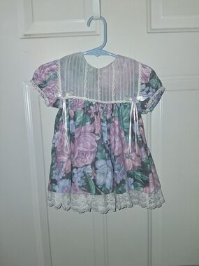 Rare Editions Lavender and Green Floral Lace-Trim Dress Top